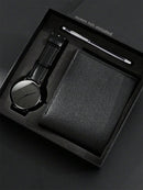 3 PCS escala simples strass relógio de quartzo masculino com carteira caneta gi