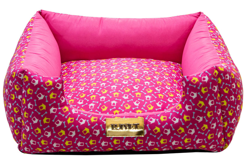 Cama Quadrada para Cachorro ou Gato Luppet Luxo Rosa Ossinho Tamanho:M