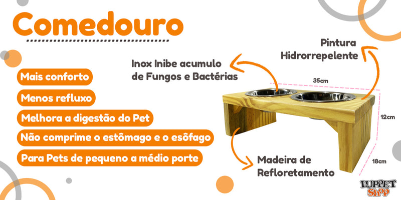 Luppet Comedouro para Cães e gatos Toronto Elevado e com potes de Inox P, 35x18