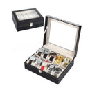 CAIXA MALETA PORTA RELOGIO ESTOJO ORGANIZADOR 10 RELOGIOS EM MADEIRA COURO COM V