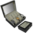 CAIXA MALETA PORTA RELOGIO ESTOJO ORGANIZADOR 10 RELOGIOS EM MADEIRA COURO COM V