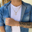 Corrente de Banhada Ouro 18k Semi-jóias com Pingente Cruz No Da Prosperidade