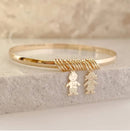 Pulseira Escrava Com Coração Bnhada a Ouro 18k Semi Joias Com 2 Bonecos