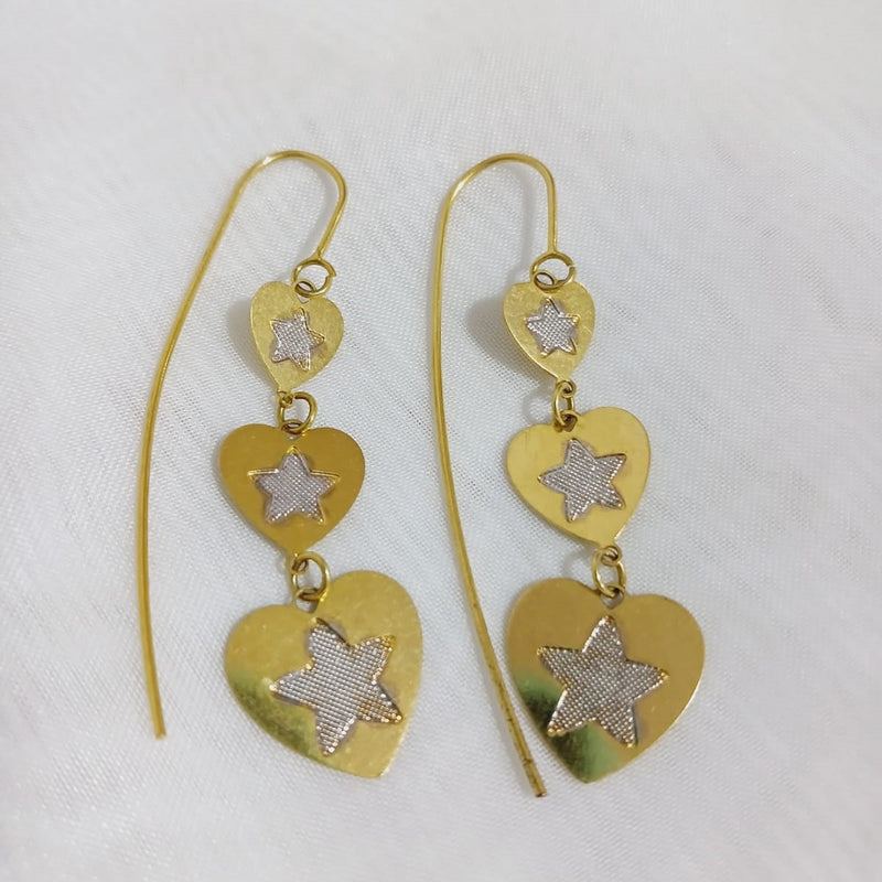 Brinco Longo Coraçao de luxo Banhada a Ouro 18k Semi Joias